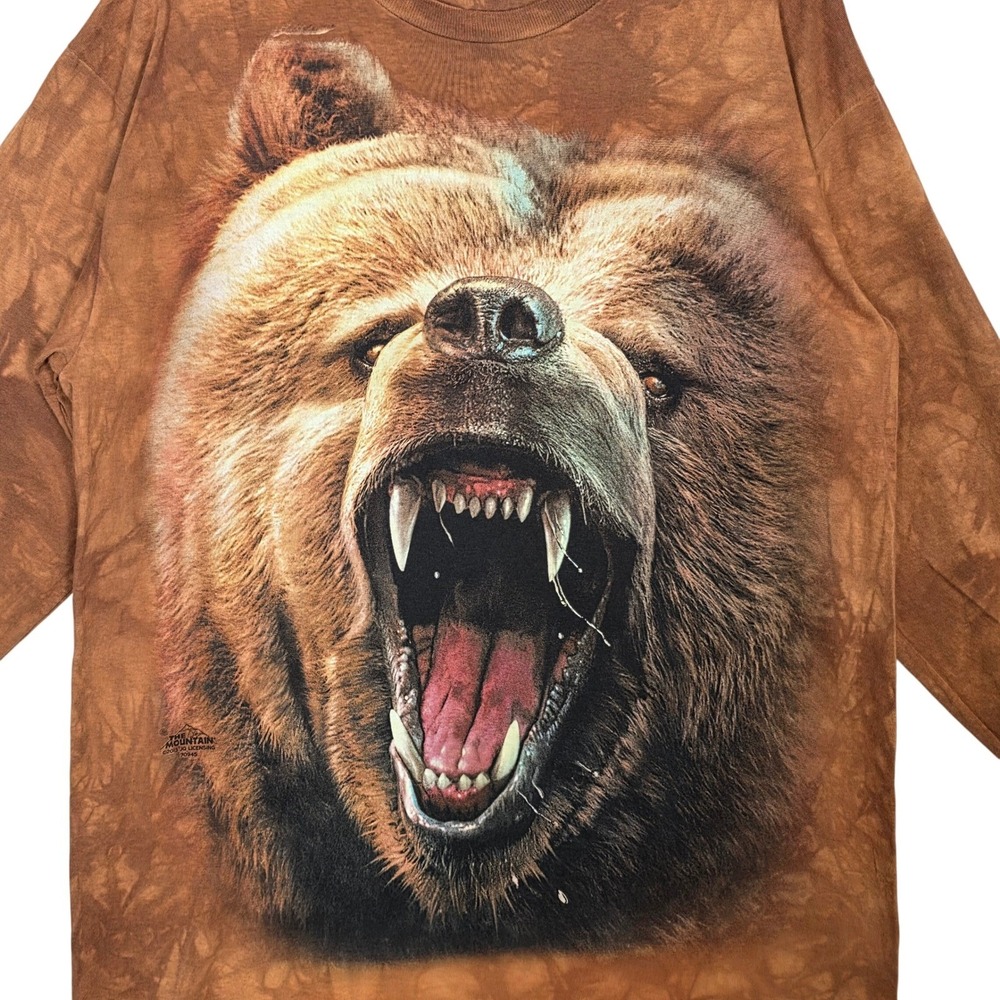 The Mountain Grizzly Bear Brown Tie Dye Long Sleeve T Shirt Men Adult Large